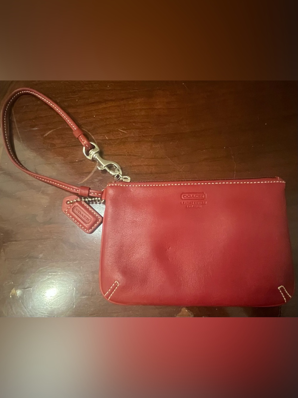 Coach Vintage-Style Red Leather Wristlet Pouch